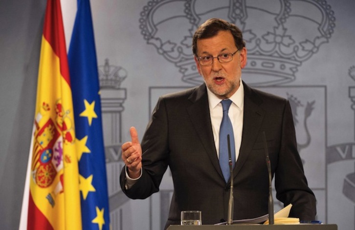 Mariano Rajoy, durante su comparecencia. (Curto DE LA TORRE / AFP)