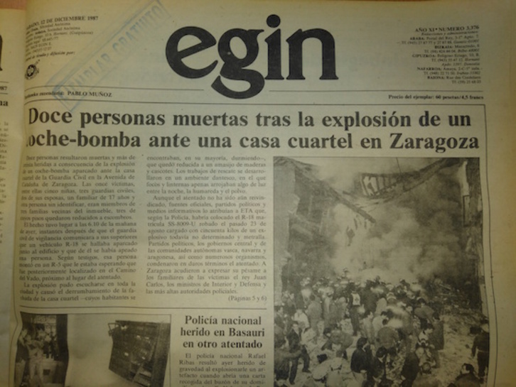 Portada de EGIN el 12 de diciembre de 1987