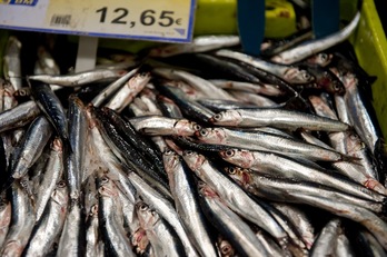 Venta de las primeras capturas de anchoa de la temporada. (Juan Carlos RUIZ/ARGAZKI PRESS)