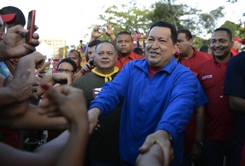 El presidente de Venezuela, Hugo Chávez, en un acto de campaña en Monagas (Juan BARRETO/AFP PHOTO)