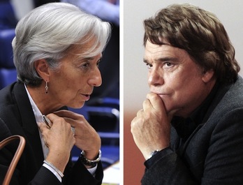 Combo con la directora del FMI Christine Lagarde y el empresario Bernard Tapie. (Jacques DEMARTHON / AFP)
