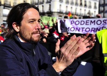 Pablo Iglesias, durante la movilziación del pasado sábado. (Tom GANDOLFINI / AFP)