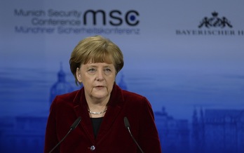 Angela Merkel, en una conferencia ofrecida ayer en Munich. (Christof STACHE / AFP)