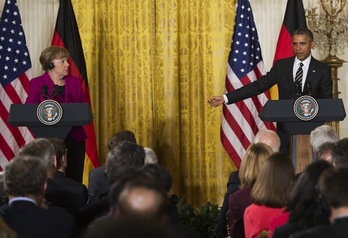 Angela Merkel y Barack Obama, en su comparecencia conjunta. (Saul LOEB/AFP PHOTO)