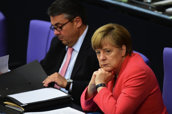 Angela Merkel, durante la votación sobre la nueva ayuda a Grecia. (John MACDOUGALL / AFP)