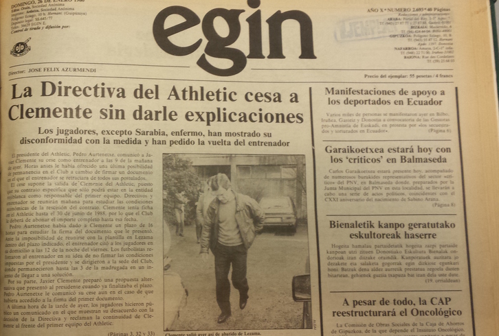 Portada del diario EGIN del 26 de enero de 1986.