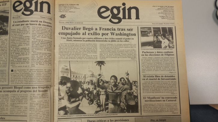 Portada de EGIN del mes de febrero de 1986.