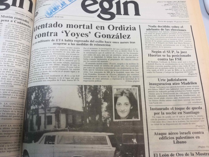 Portada del diario EGIN del 11 de septiembre de 1986.