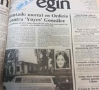 Hace 30 años EGIN llevaba a su portada el atentado mortal contra “Yoyes”