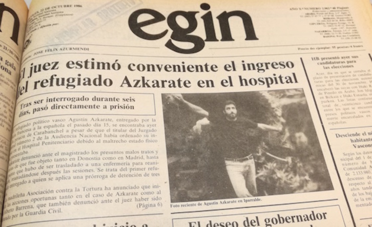 Portada del diario EGIN del 22 de octubre de 1986.