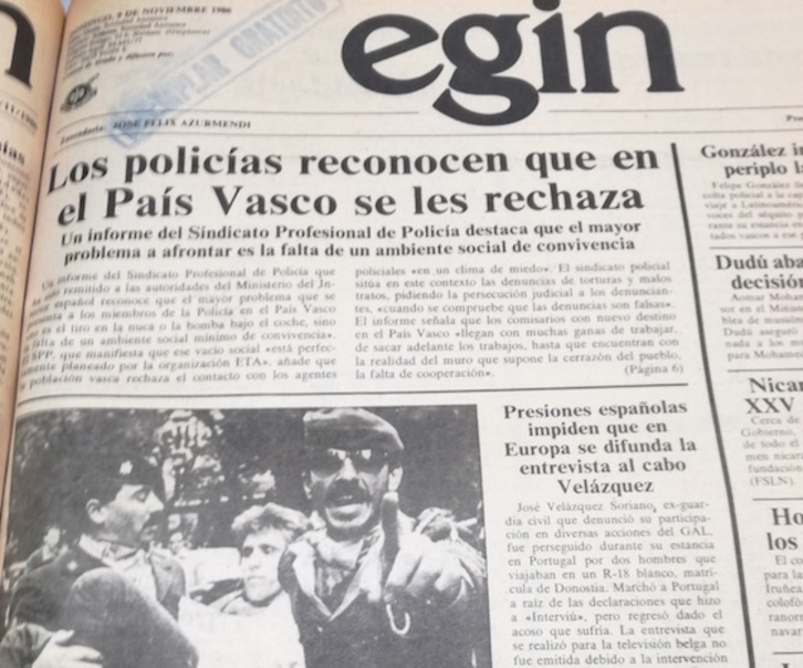 Portada del diario EGIN en 1986.