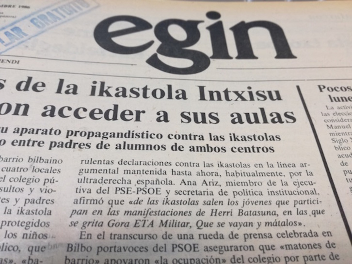 Portada del diario EGIN del 17 de noviembre de 1983.