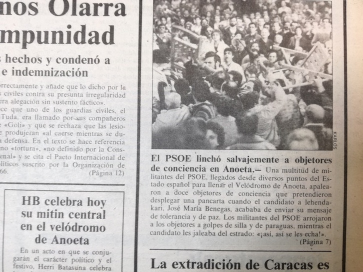 Noticia publicada en EGIN el 26 de noviembre de 1986.