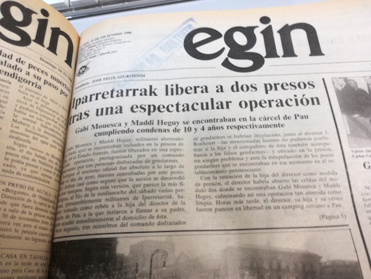 Portada del diario EGIN del 15 de diciembre de 1986.