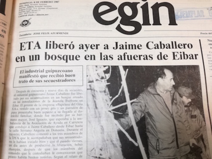 Portada del diairo EGIN del 8 de febrero de 1987.