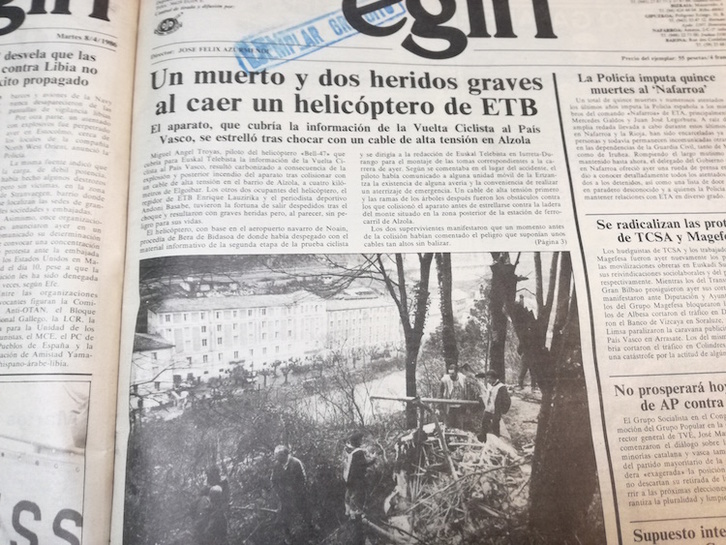Portada del diario EGIN del 9 de abril de 1987.