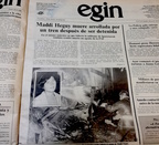 Hace 30 años EGIN llevaba a portada la muerte de Maddi Heguy, militante de Iparretarrak
