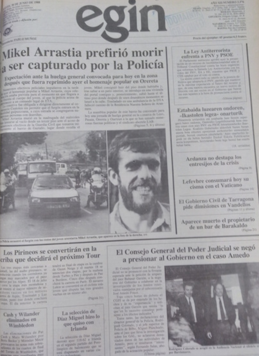 Portada de EGIN del 30 de junio de 1988