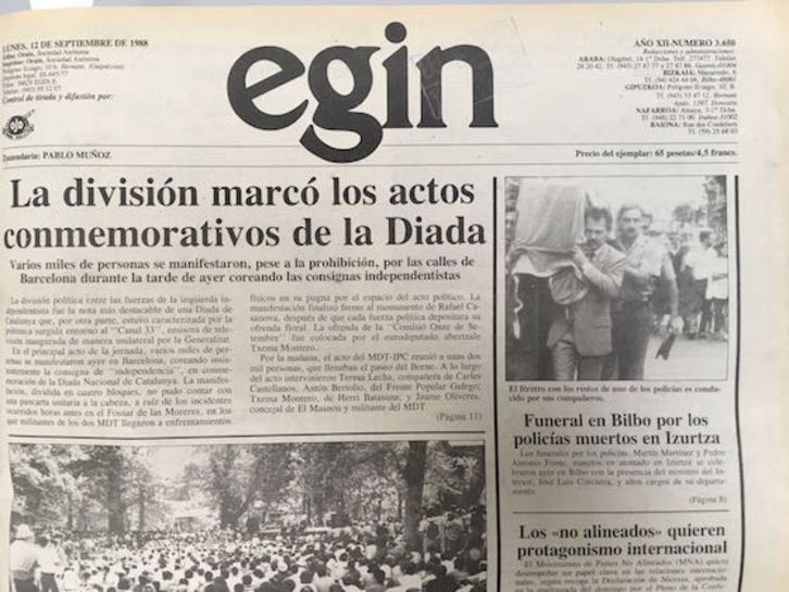 Portada de EGIN el 12 de septiembre de 1988