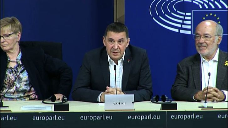 Comparecencia de Arnalo Otegi en el parlamento europeo para valorar la sentencia del Tribunal Europeo de Derechos Humanos