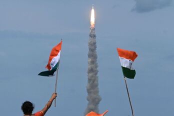 Momento del lanzamiento de la misión Chandrayaan-3 desde Andhra Pradesh.
